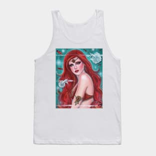 Ruby red mermaid with betta fish art by Renee Lavoie Tank Top